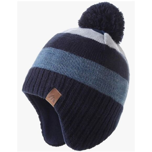 NEW Boys Winter Hat Beanies Earflap FleeceLined Skiing Hat 3-5T - Picture 1 of 7